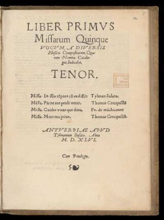 Liber primus missarum quinque vocum a diversis musicis... Tenor