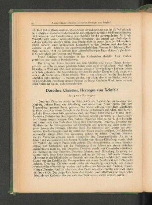 Dorothea Christine, Herzogin von Reinfeld August Krieger