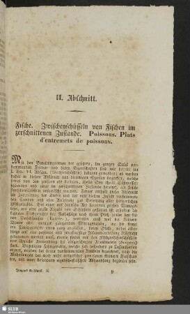 II. Abschnitt. Fische. Zwischenschüsseln von Fischen im zerschnittenen Zustande. Poissons. Plats d'entremets de poissons