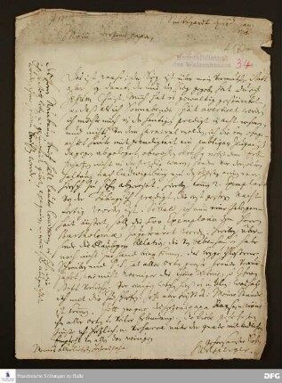 Brief von Samuel Urlsperger an August Hermann Francke.