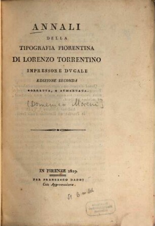 Annali della tipografia fiorentina di Lorenzo Torrentino impressore ducale