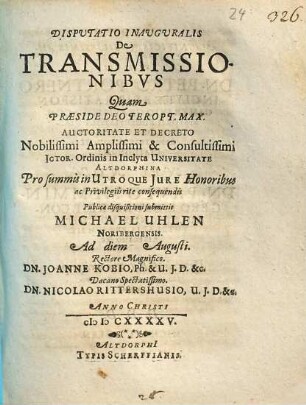 Disputatio Inauguralis De Transmissionibus