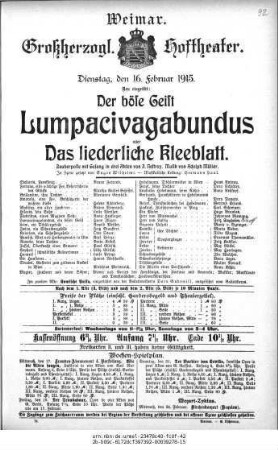 Der böse Geist Lumpacivagabundus oder Das liederliche Kleeblatt