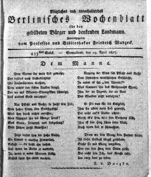 433stes Stueck, Sonnabend, den 19. April 1817