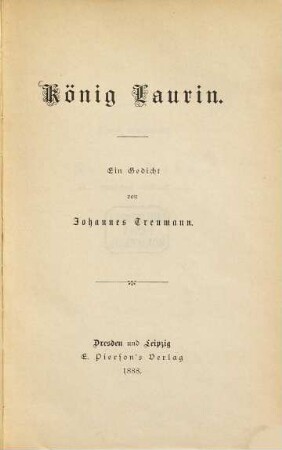 König Laurin : Ein Gedicht