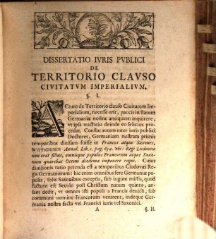 Dissertatio Iuris Publici De Territorio Clauso Civitatum Imperialum