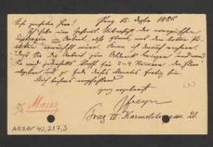 Brief von Josef Franz Freyn an Jakob Singer