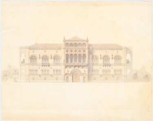 Fürstenwohnhaus für die Wittelsbacher, München: Vorentwurf, Aufriss Vorderansicht