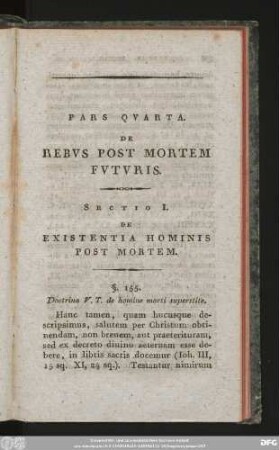 Sectio I. De Existentia Hominis Post Mortem.