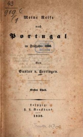 Meine Reise nach Portugal im Frühjahre 1836. 1