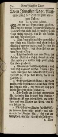 Vom Jüngsten Tage/ Aufferstehung der Todten zum ewigen Leben. - Von der Hochzeit zu Tana in Galilea.