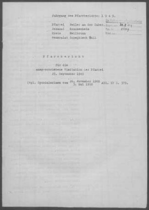 Weiler/Zaber: Pfarrbericht 1949