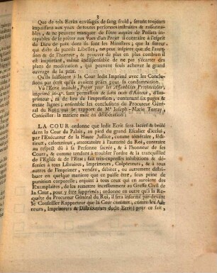 Arrest De La Cour De Parlement, Qui condamne un Imprimé ayant pour titre: Projet pour les Assemblées Provinciales, à être lacéré & brûlé par l'Exécuteur de la Haute-Justice : Extrait Des Registres Du Parlement. Du vingt-trois Février 1760.