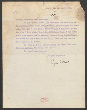 Brief an Ludwig Strecker  und B. Schott's Söhne : 29.04.1916
