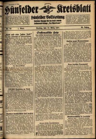 Erste Ausgabe vom Freitag, den 19. März 1937.