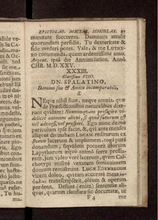 XXXIII. Clarissimo Viro, Dn. Spalatino, Domino suo & Amico incomparabili, S. / Ioannes Agricola
