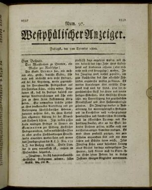 Num. 97. Westphälischer Anzeiger. Freitags, den 5ten December 1800. - Num. 101. Westphälischer Anzeiger. Freitags, den 19ten December 1800.