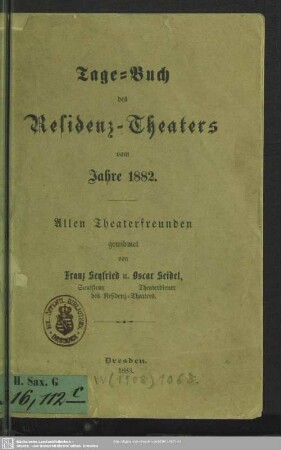 Tage-Buch des Residenz-Theaters vom Jahre 1882