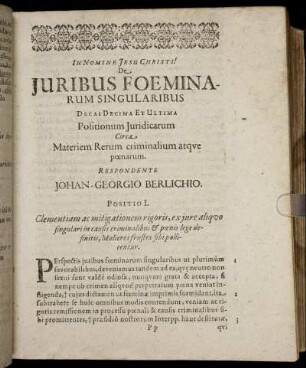 Decas Decima Et Ultima Positionum Juridicarum Circa Materiem Rerum criminalium atque pœnarum.