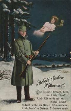 Wachsoldat bei Nacht, mit Vers