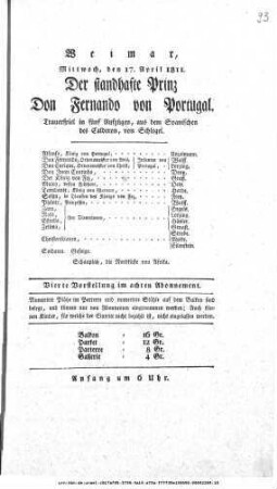 Der standhafte Prinz Don Fernando von Portugal