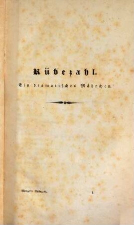 Rübezahl : Ein dramatisches Mährchen