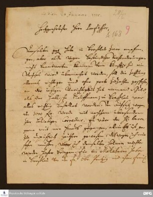 Brief von Christoph Nikolaus Voigt an August Hermann Francke.