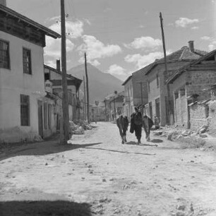 Alltagsbild. Bauer mit Ochsen unterwegs in Bansko