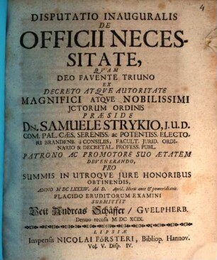 Disputatio Inauguralis De Officii Necessitate