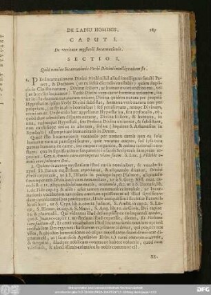 Sectio I. Quid nomine Incarnationis Verbi Divini intelligendum sit.