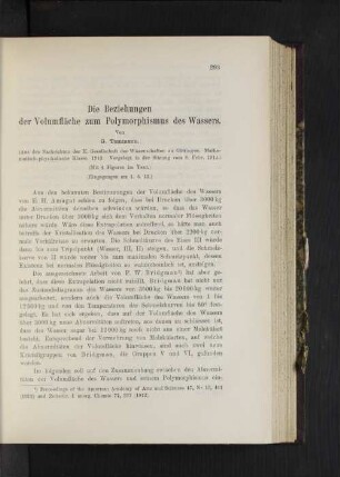 Die Beziehungen der Volumfläche zum Polymorphismus des Wassers.