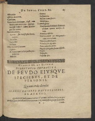 Disputatio Feudalis I. De Feudo Eiusque Speciebus, Et De Personis.