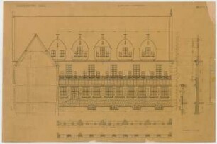 Fischer, Theodor; Jena; Universität - Südflügel Hof (Grundrisse, Ansicht, Schnitte)