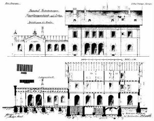 Oberboihingen: Empfangsgebäude (früher Unterboihingen) Längsschnitt,Längsansicht Str.-Seite