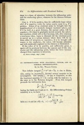 On differentiation with fractional indices, and on general differentiation.