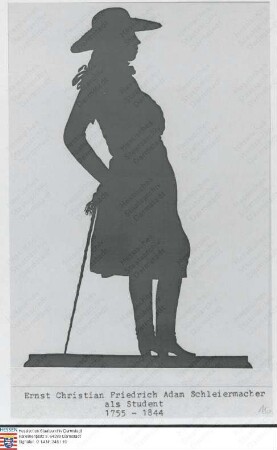 Schleiermacher, Ernst (1755-1844) / Porträt als Student, im Profil, stehend, Ganzfigur