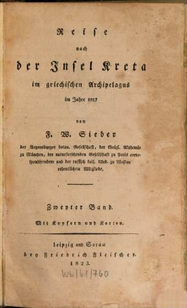 Reise nach der Insel Kreta im griechischen Archipelagus im Jahre 1817 : mit Kupfern und Karten. 2