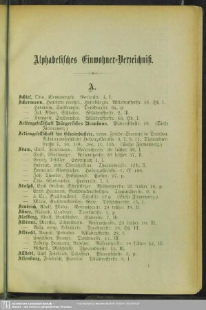 Einwohnerverzeichnis : Alphabetisches Einwohner-Verzeichniß