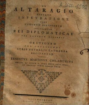 De Altaragio Eivsqve Infevdatione Fide Canonvm Scriptorvm Praesertim Rei Diplomaticae