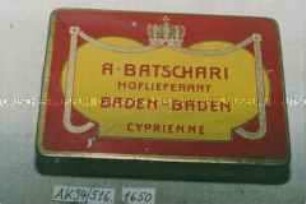 Blechdose für 25 Stück CIGARETTES "CYPRIENNE" A. BATSCHARI HOFLIEFERANT BADEN-BADEN