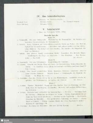 IV. Das Lehrerkollegium