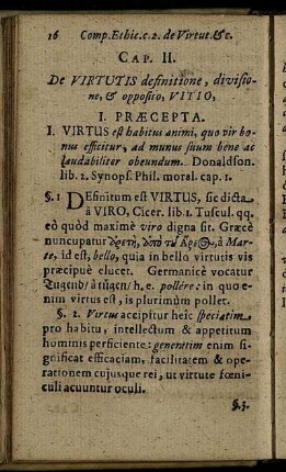 Cap. II. De Virtutis definitione, divisione, & opposito, Vitio.