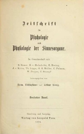 Zeitschrift für Psychologie und Physiologie der Sinnesorgane, 6. 1894