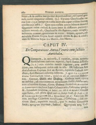 Caput IV. De Comparatione Aureae Veneris cum factitio Aurichalco.