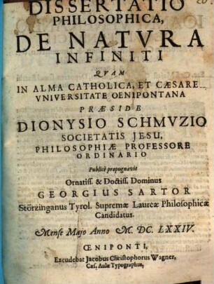 Diss. de natura infiniti