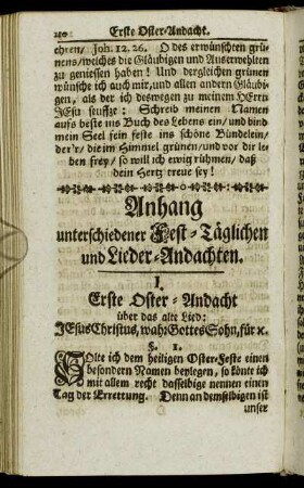 Anhang unterschiedener Fest-Täglichen und Lieder-Andachten