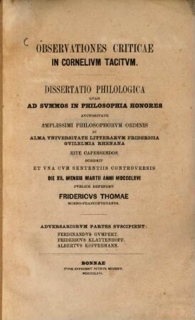 Observationes criticae in C. Tacitum : Dissertatio