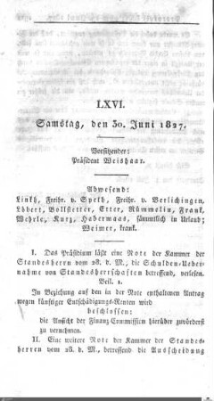 66. Sitzung, Stuttgart, 30.6.1827