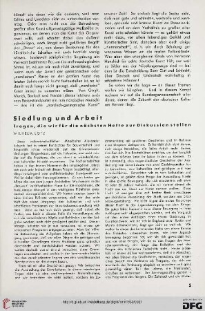 7: Siedlung und Arbeit : Fragen, die wir für die nächsten Hefte zur Diskussion stellen