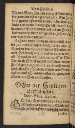 Von der Heyligen Dreyfaltigkeit.
